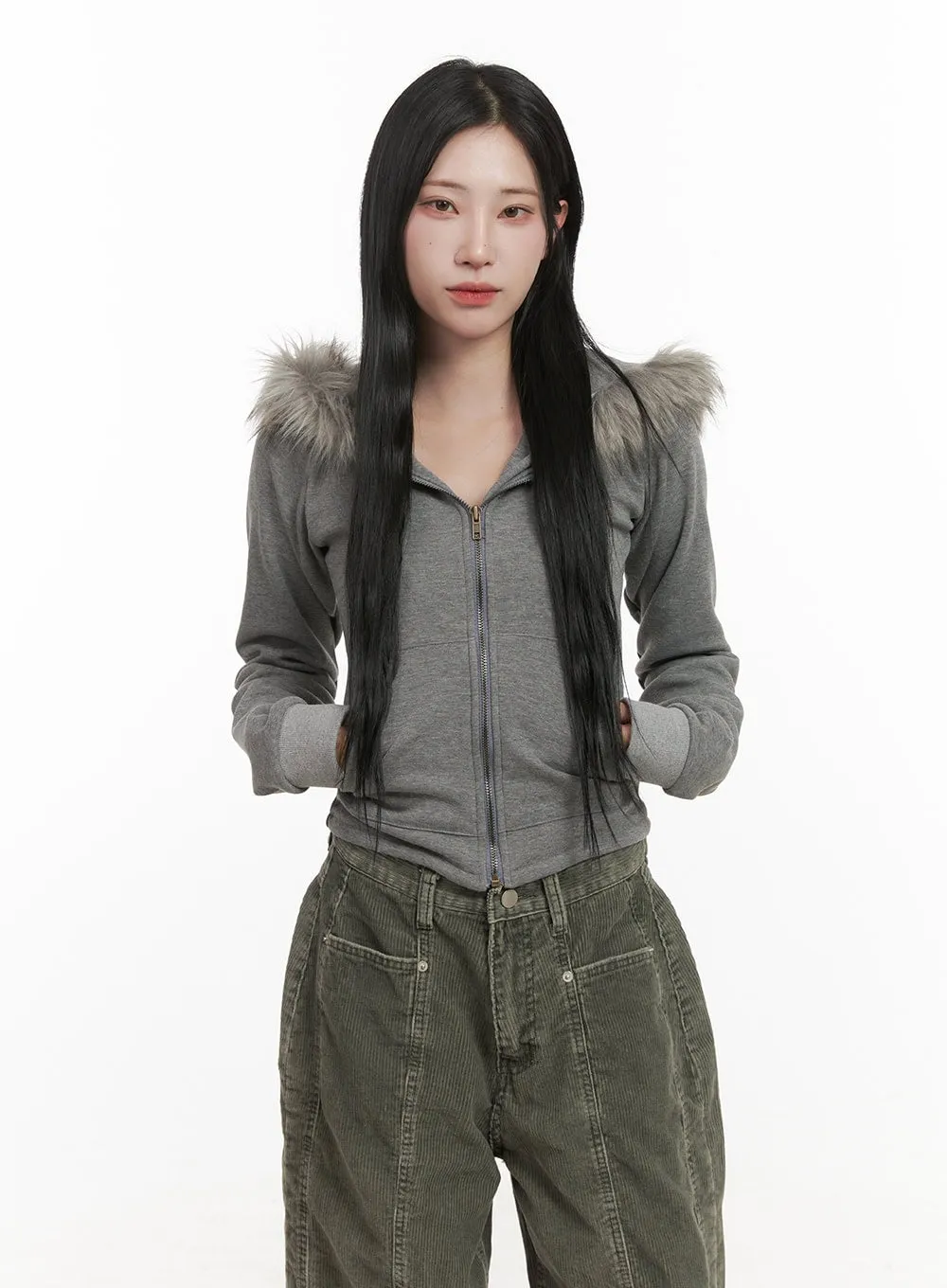 Cozy Fur Hooded Crop Jacket CD404