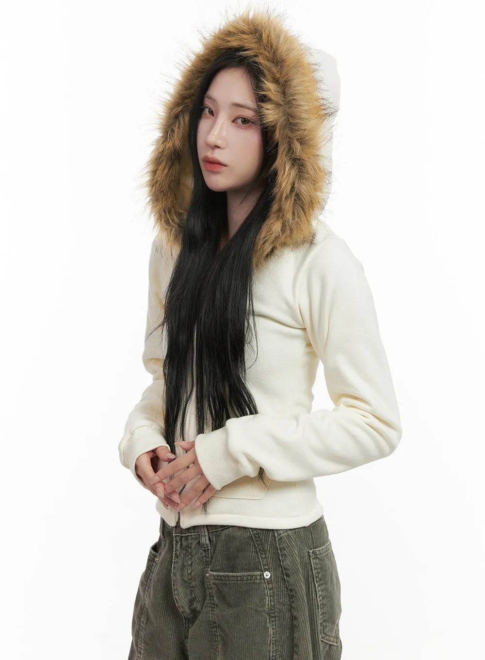 Cozy Fur Hooded Crop Jacket CD404