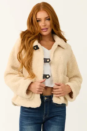 Cream Sherpa Long Sleeve Button Down Jacket