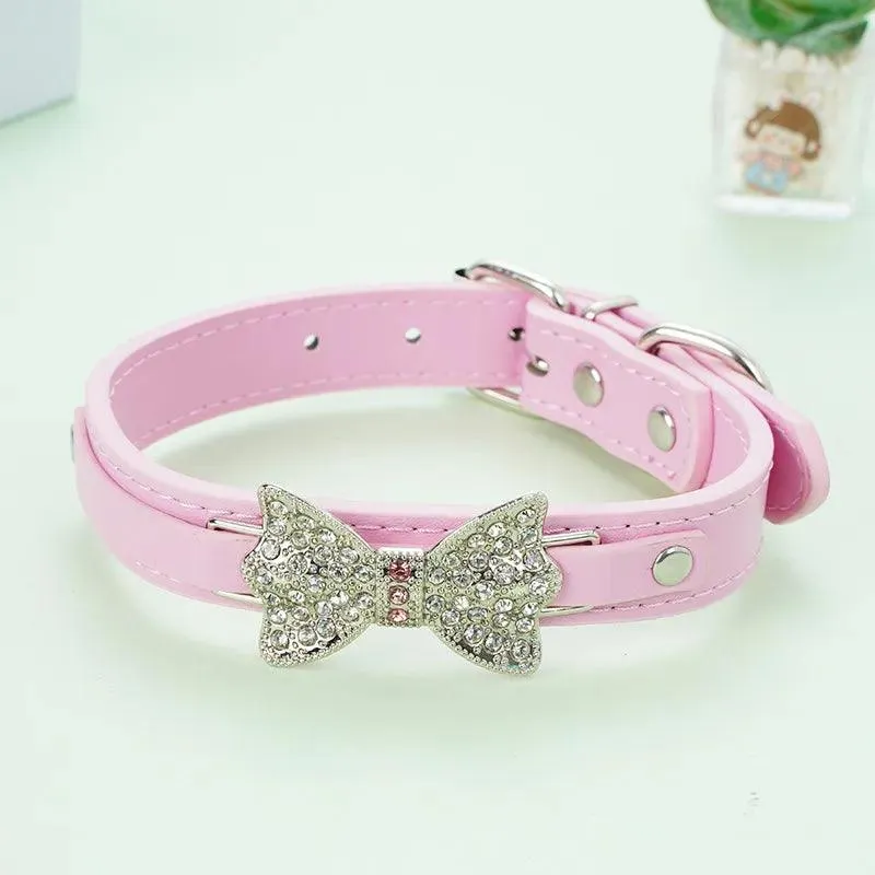 Cute Bling Rhinestone PU Leather Collar