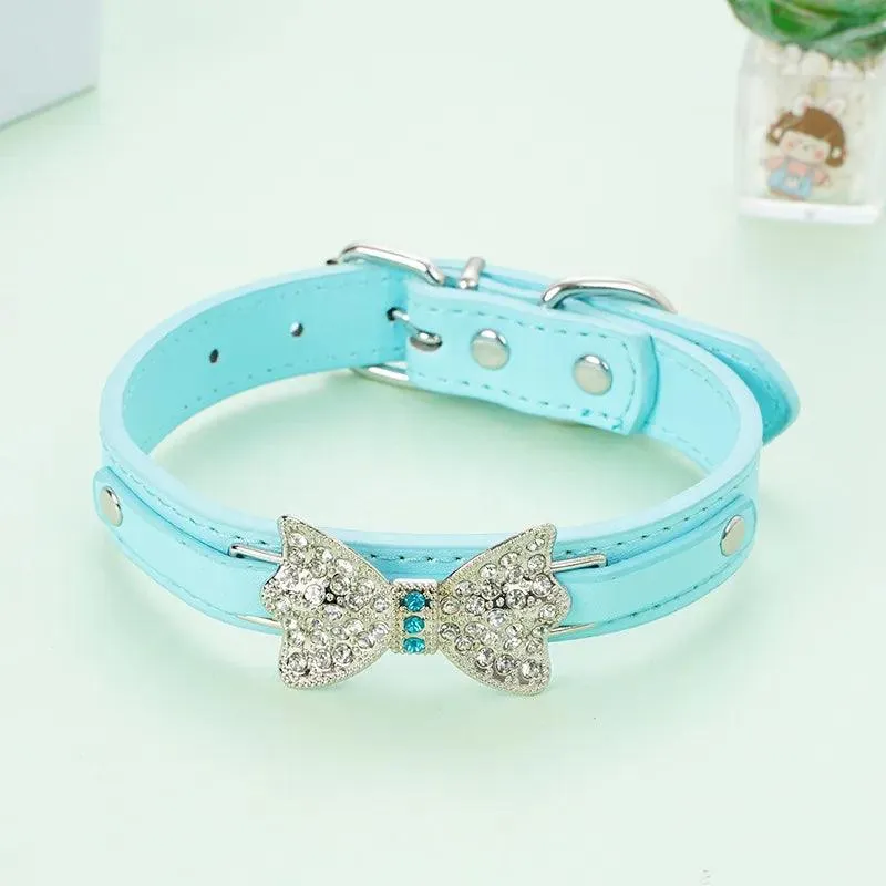 Cute Bling Rhinestone PU Leather Collar