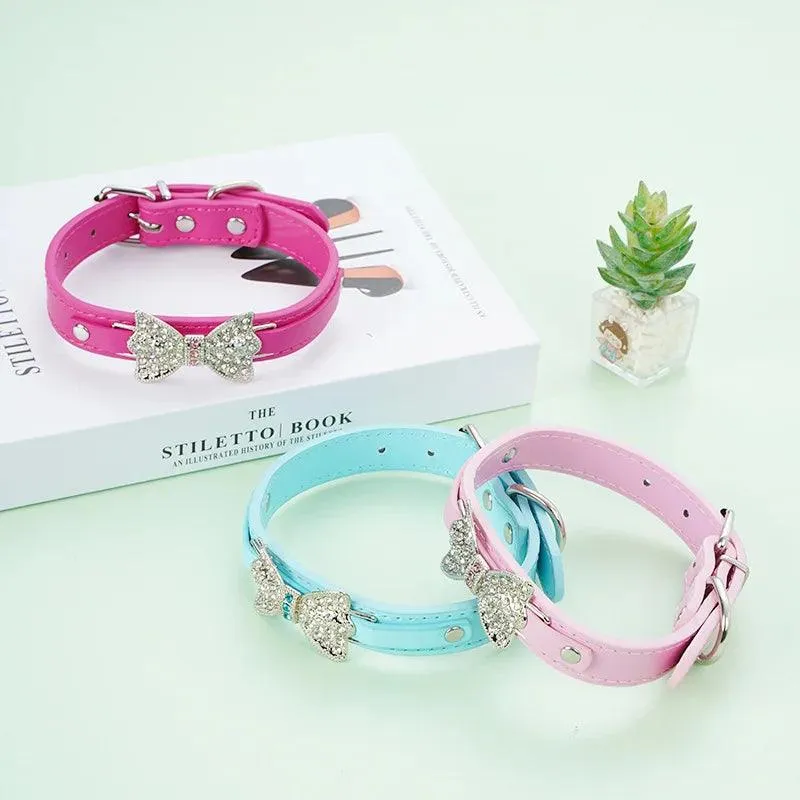 Cute Bling Rhinestone PU Leather Collar