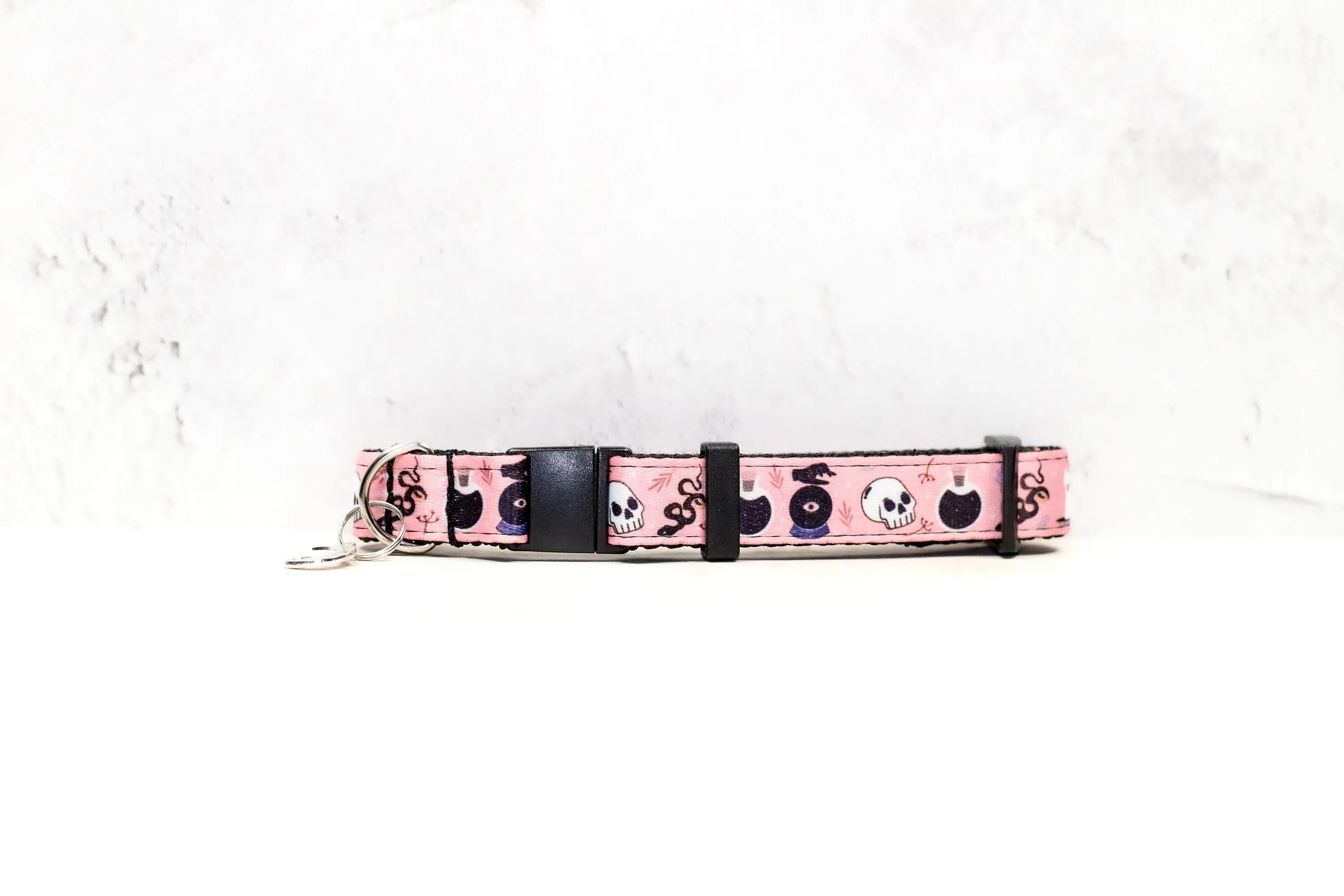 Cutie spell, Pink witch dog collar, Spooky Cute Collar, Spellbook & witchy things cat Collar, Cute Halloween, Pretty Girly Dog Collar,