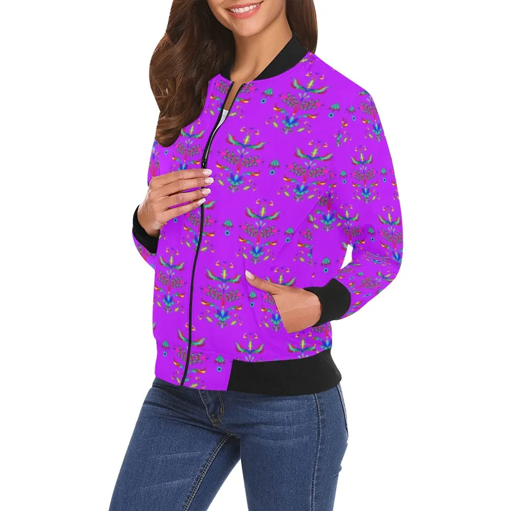 Dakota Damask Purple All Over Print Bomber Jacket for Women