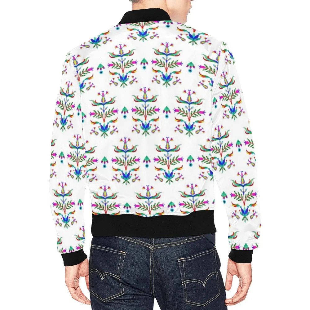 Dakota Damask White All Over Print Bomber Jacket for Men