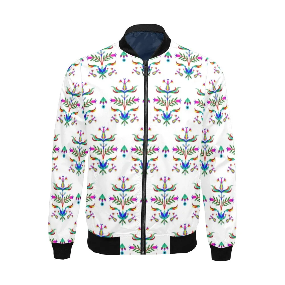 Dakota Damask White All Over Print Bomber Jacket for Men