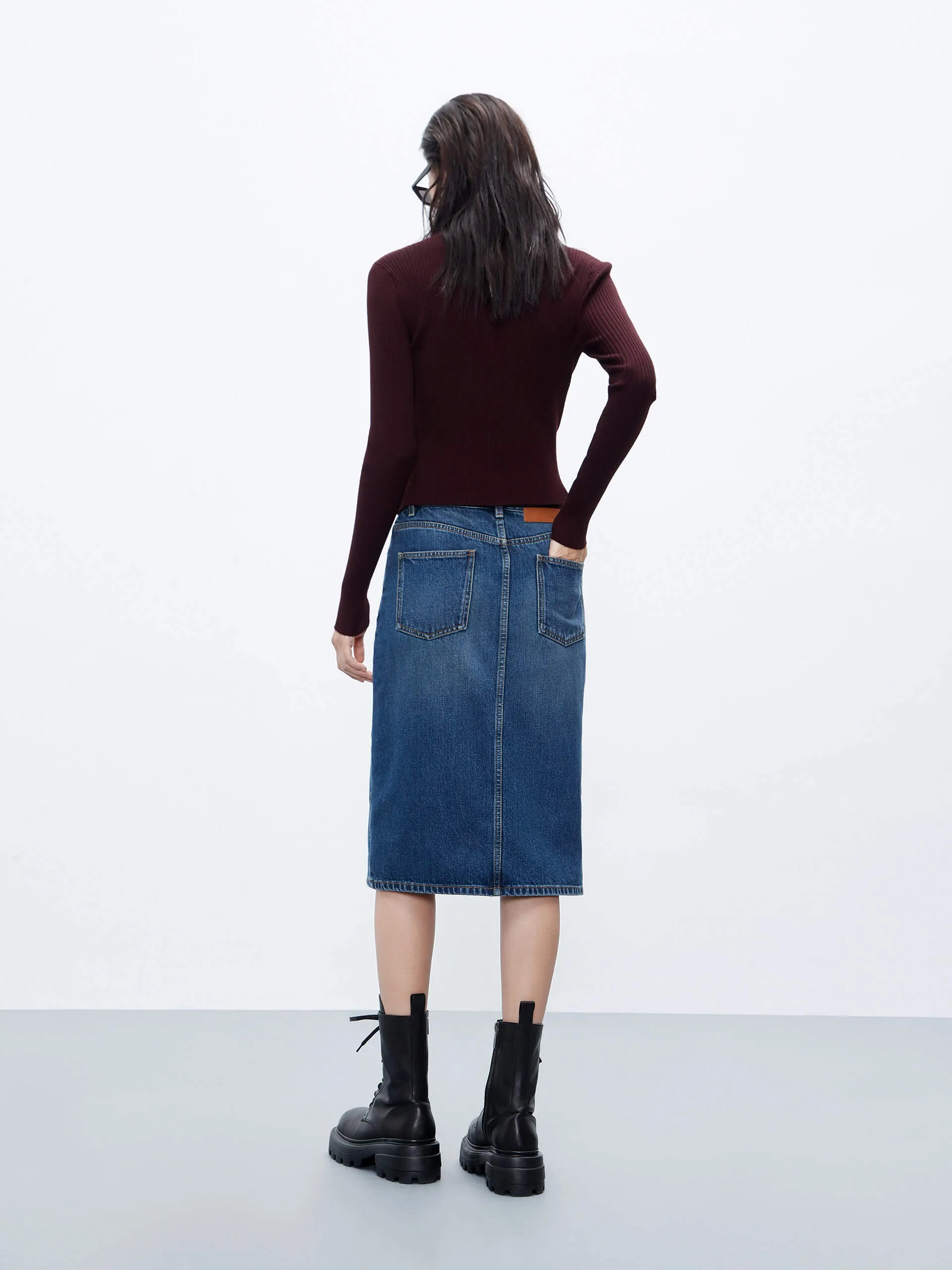 Denim Front Slit Skirt