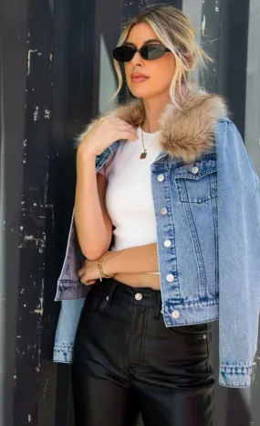 Denim Jacket with Removeable Fur Collar