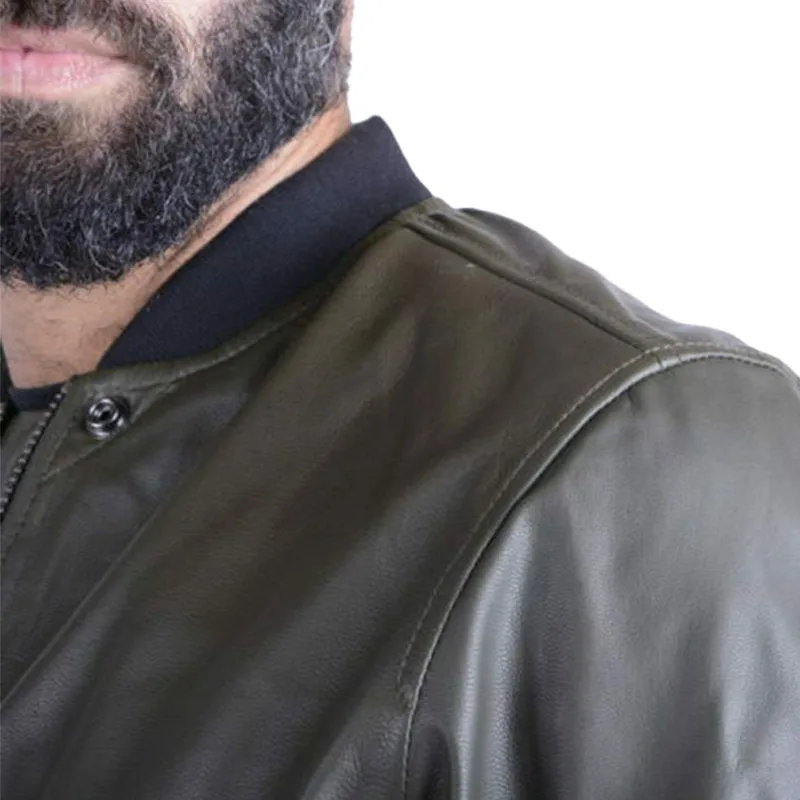DIESEL L PARKER Mens Leather Jacket Olive Casual Quilted Winter Bomber Jacket