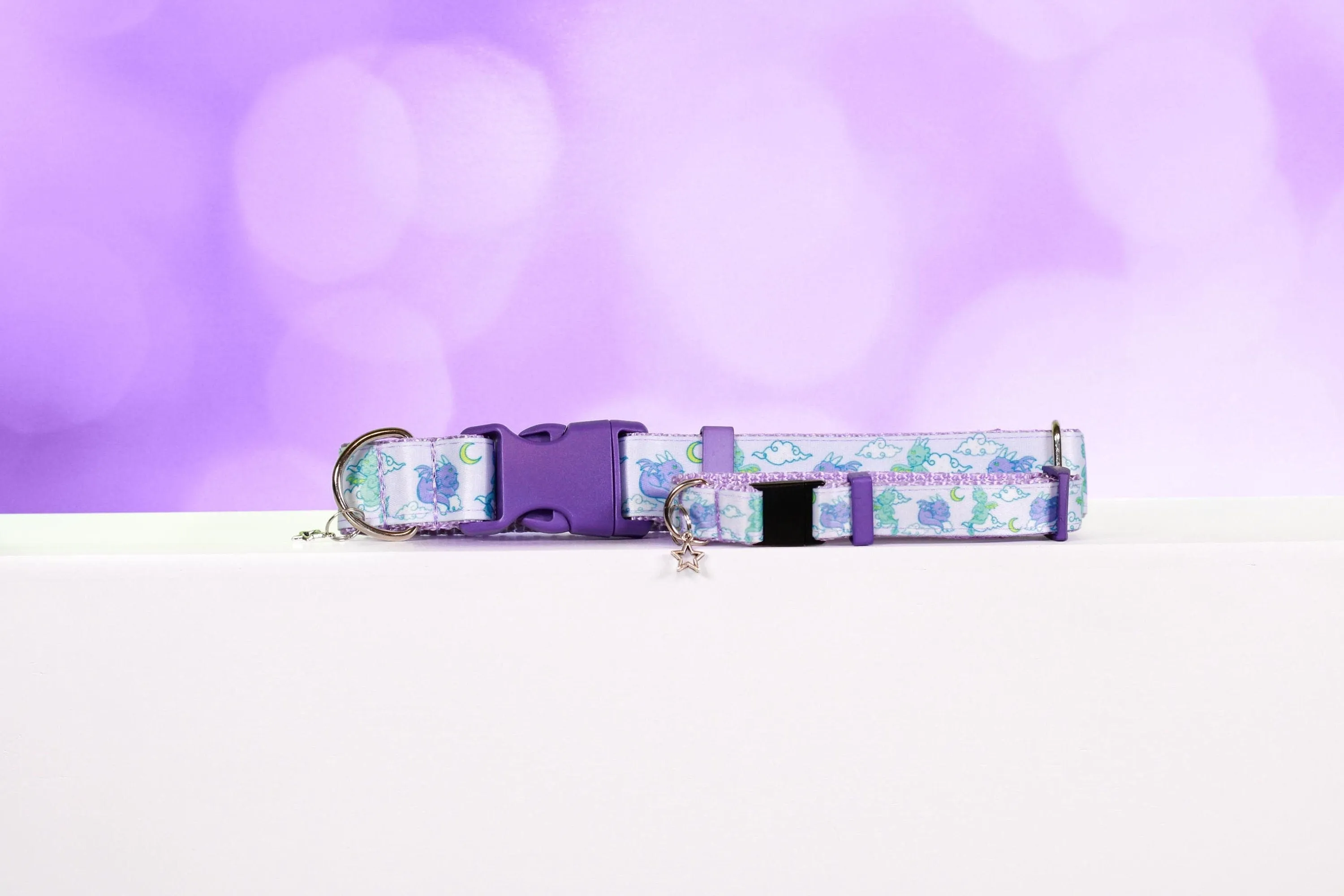 Dragon moon dog collar, Lunar sleepy dragon, Purple dragon dog collar, Dragon moon cat collar,