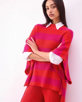 Dream High-low Hem Sweater - Fuchsia & Bright Red Stripes