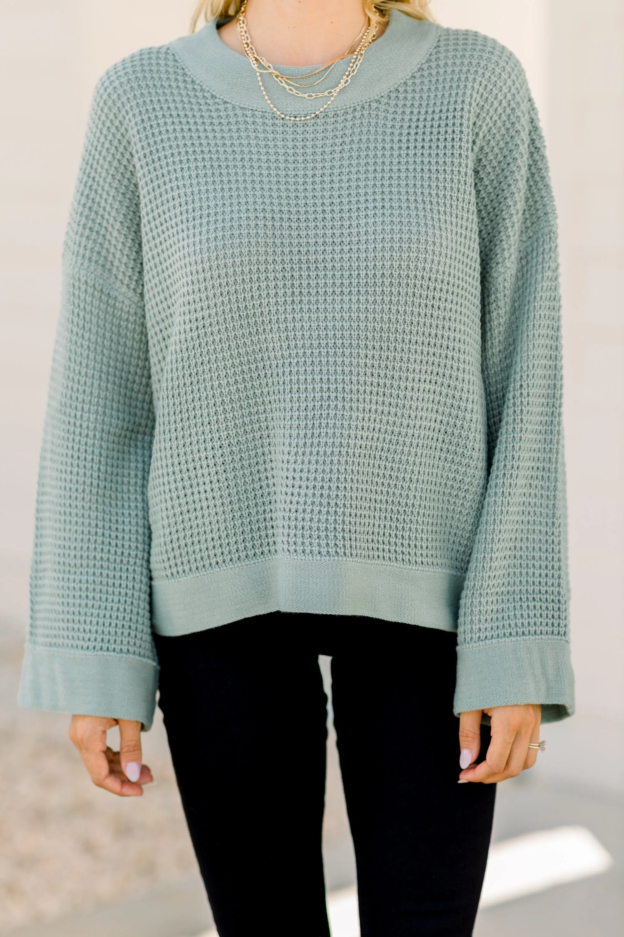 Easy Days Ahead Sage Green Waffle Sweater