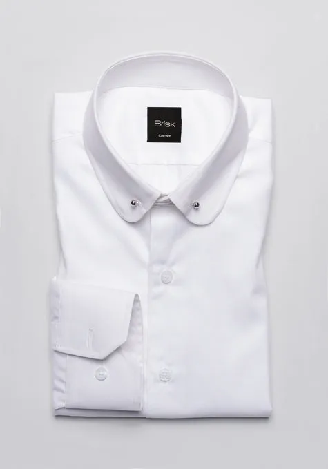 Egyptian White 60's Poplin Club Collar Shirt - Pin Collar