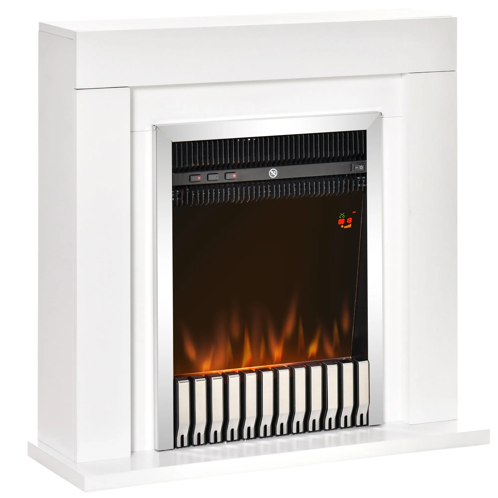 Electric Fireplace Suite with Remote Control, Freestanding Fireplace Heater with Flame Effect, 1kW/2kW, Overheat Protection, White