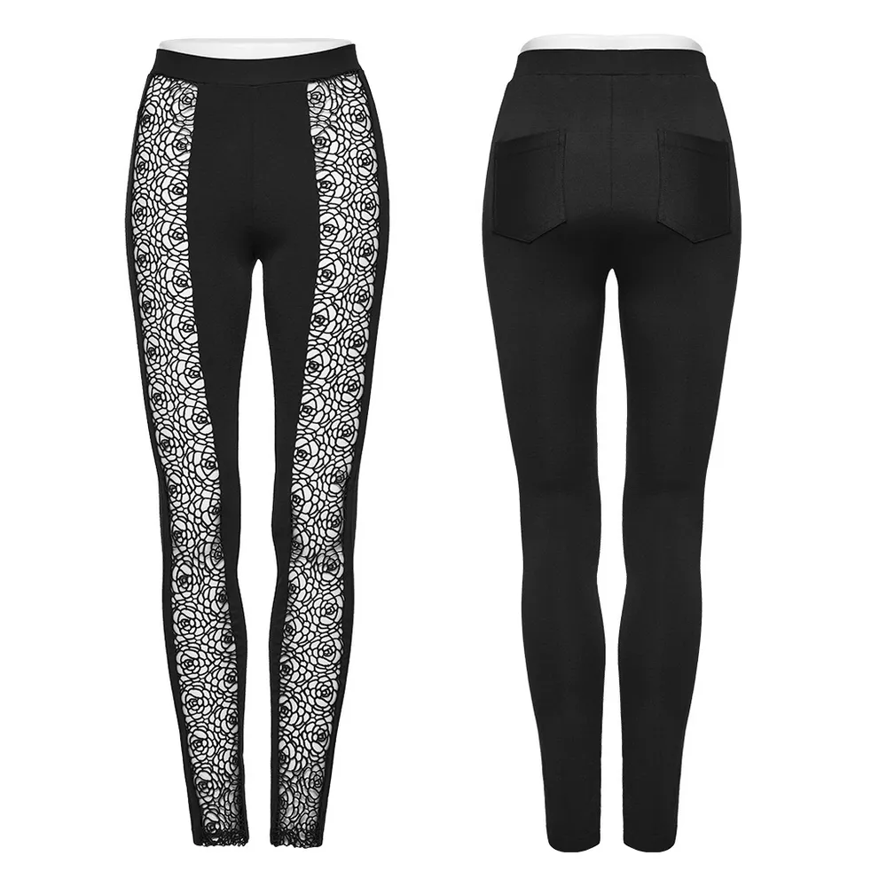 Elegant Black Lace Hollow Out Slim Fit Leggings