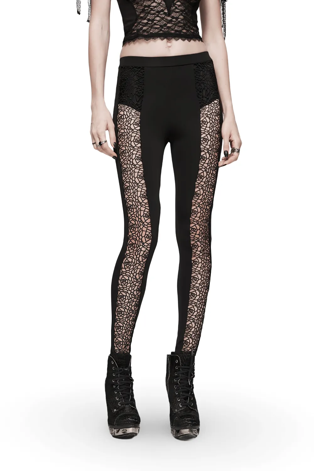 Elegant Black Lace Hollow Out Slim Fit Leggings