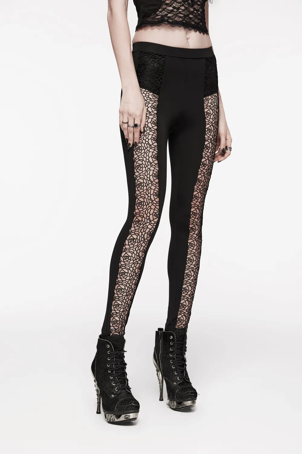 Elegant Black Lace Hollow Out Slim Fit Leggings