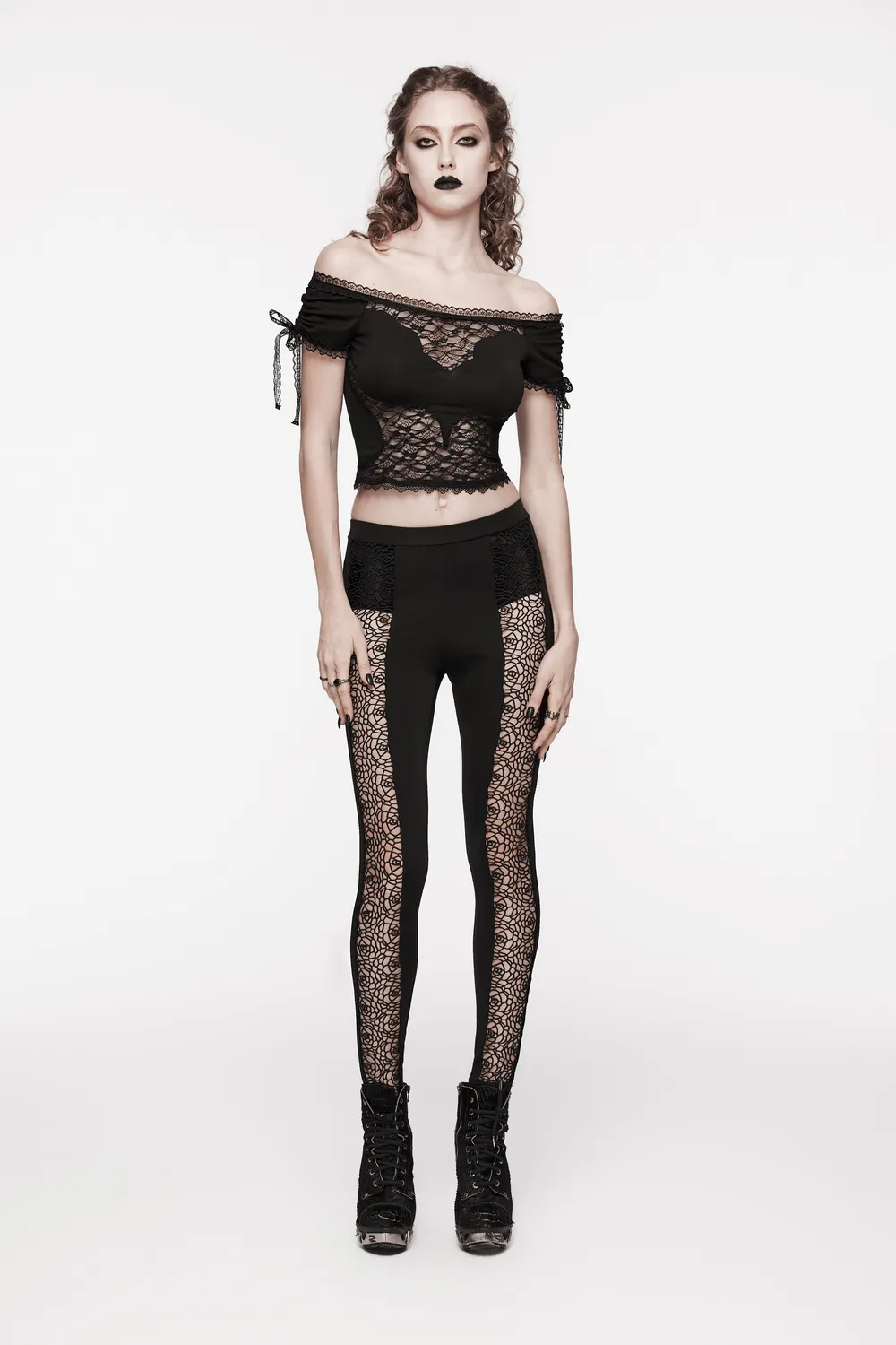 Elegant Black Lace Hollow Out Slim Fit Leggings