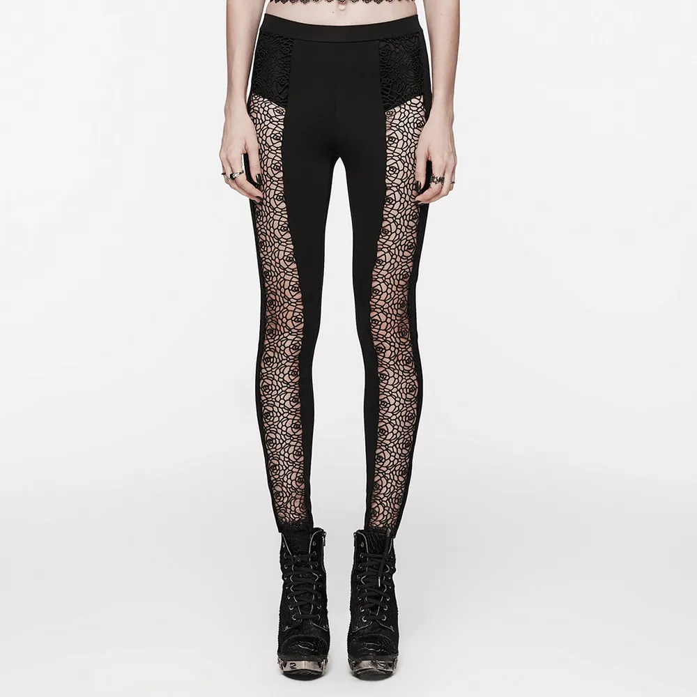 Elegant Black Lace Hollow Out Slim Fit Leggings