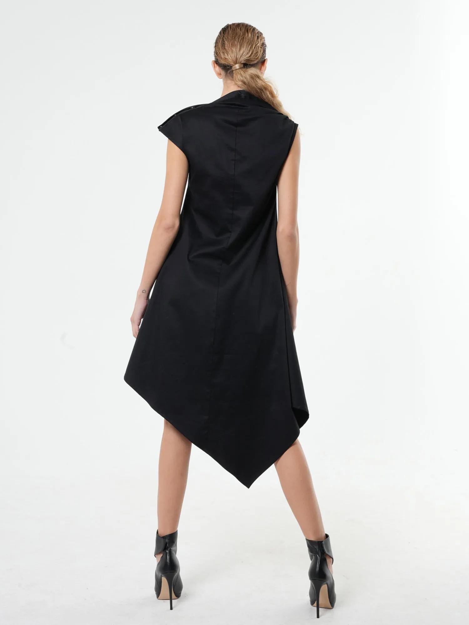 Elegant Satin Cotton Black Dress