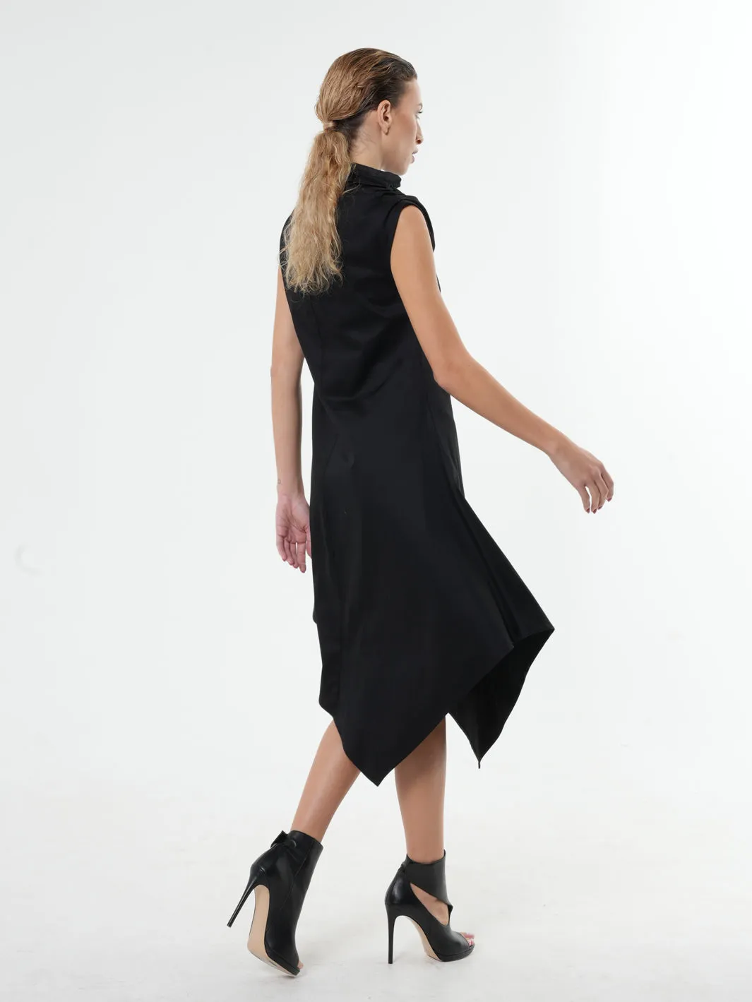 Elegant Satin Cotton Black Dress