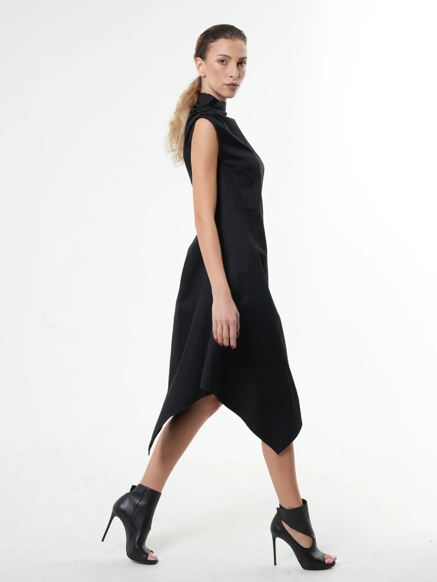 Elegant Satin Cotton Black Dress