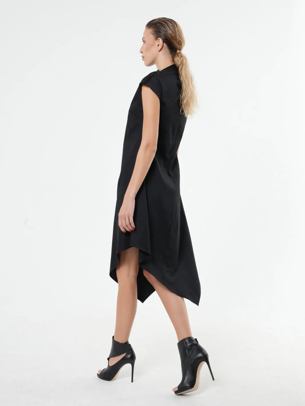 Elegant Satin Cotton Black Dress