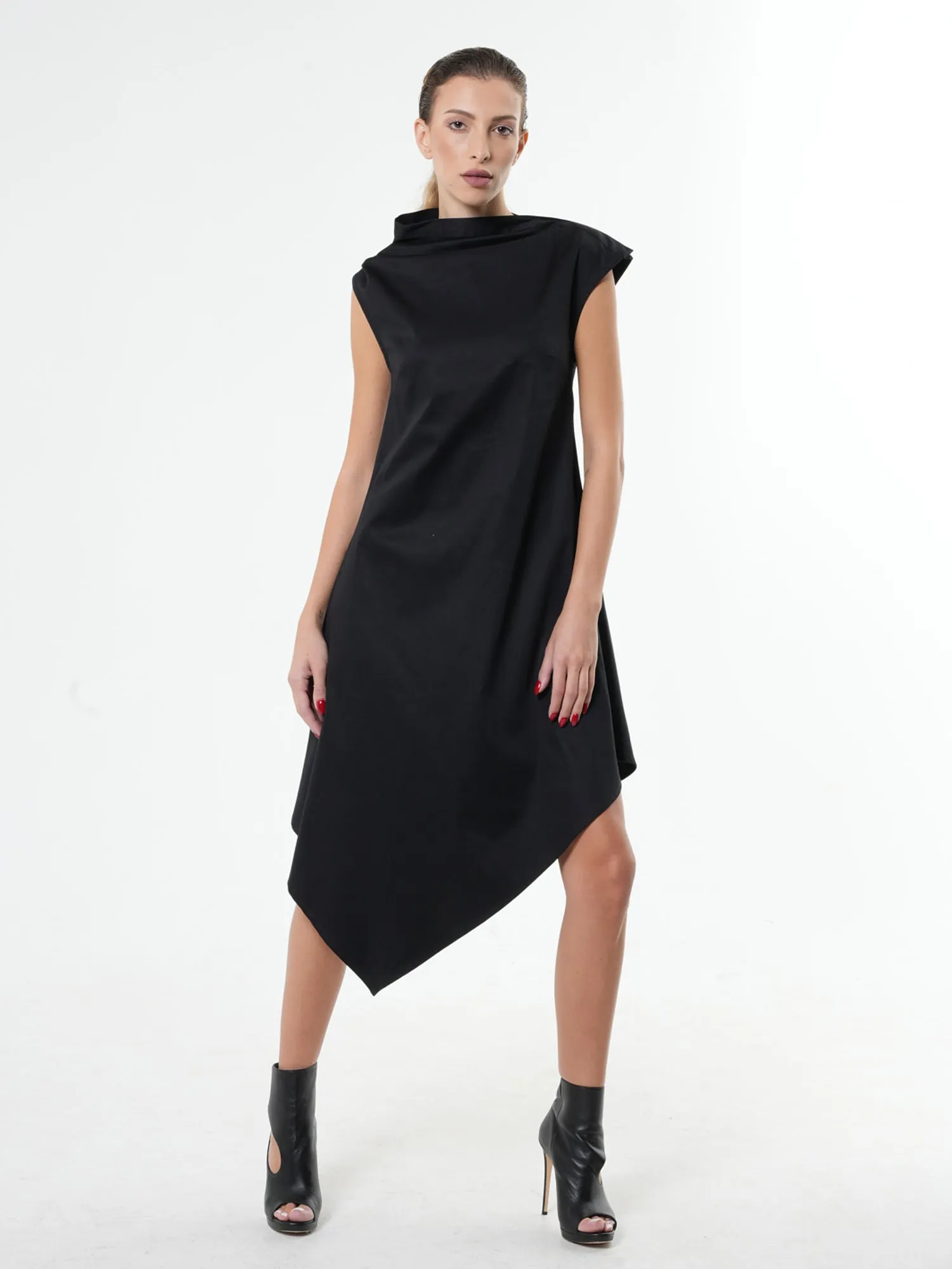 Elegant Satin Cotton Black Dress