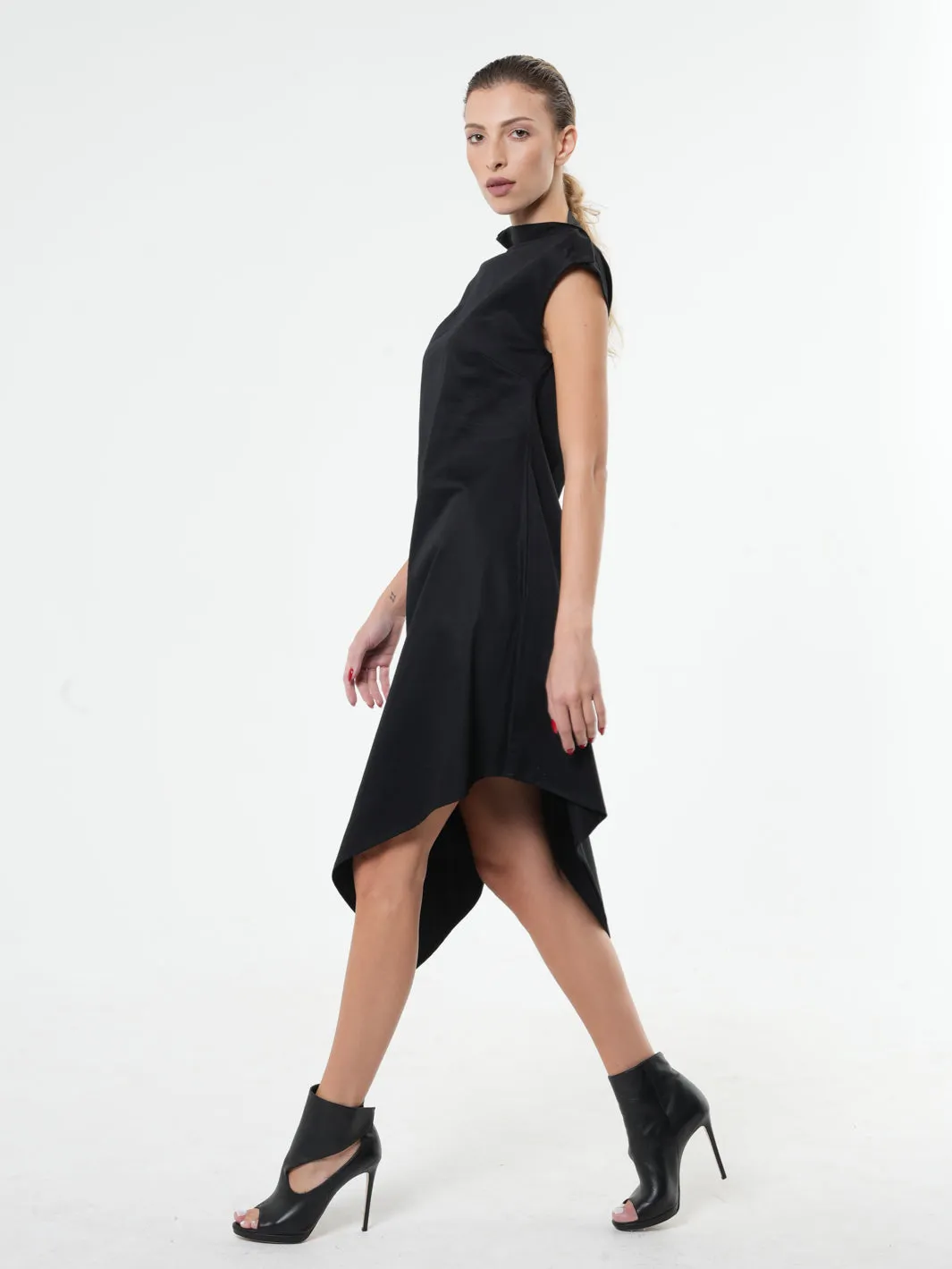 Elegant Satin Cotton Black Dress