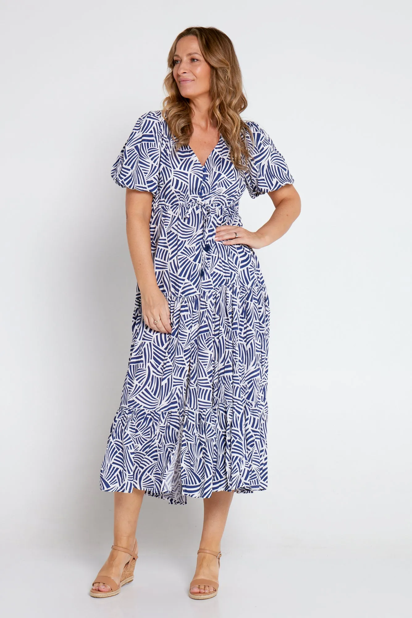 Ellie Midi Dress - Blue Print