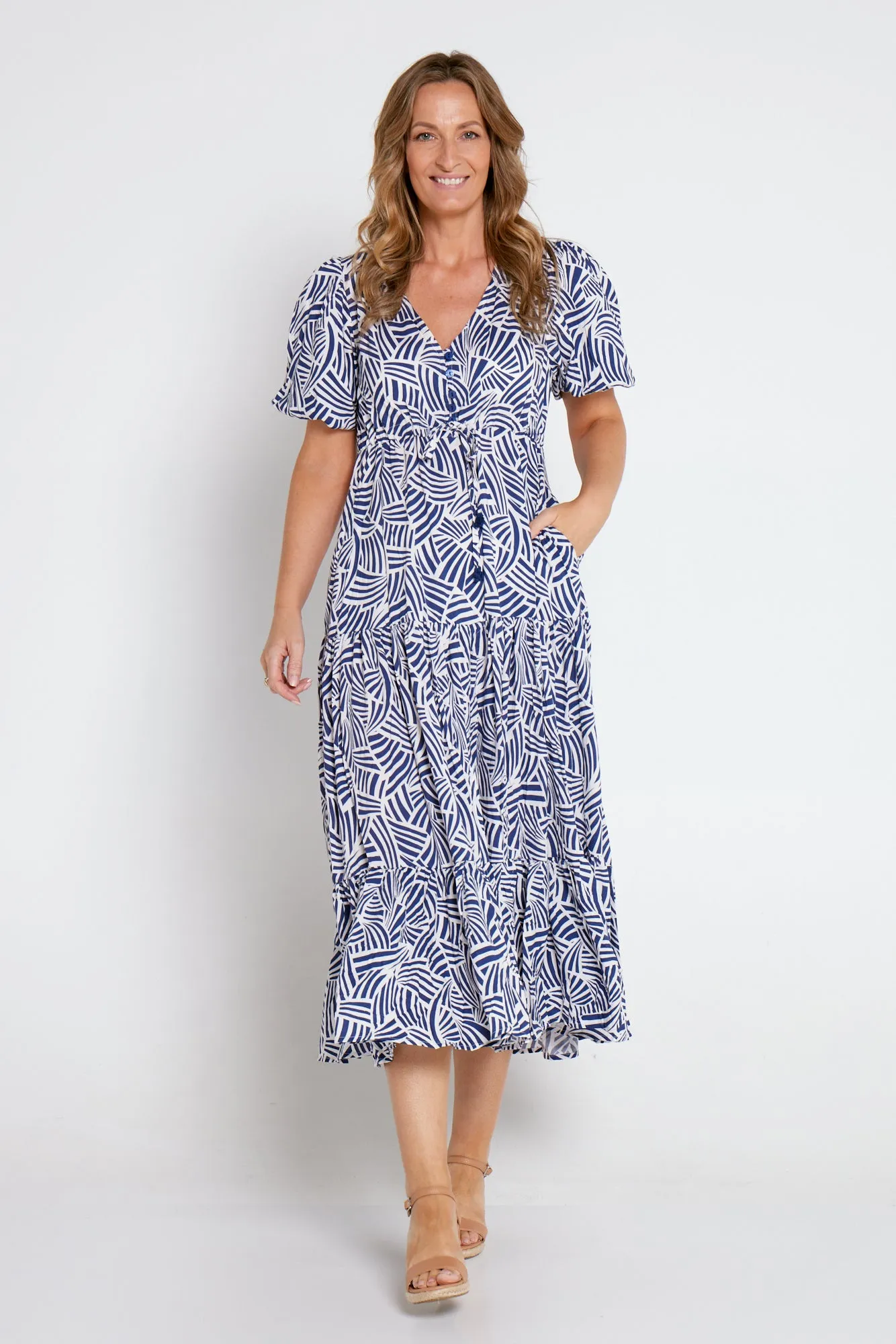 Ellie Midi Dress - Blue Print