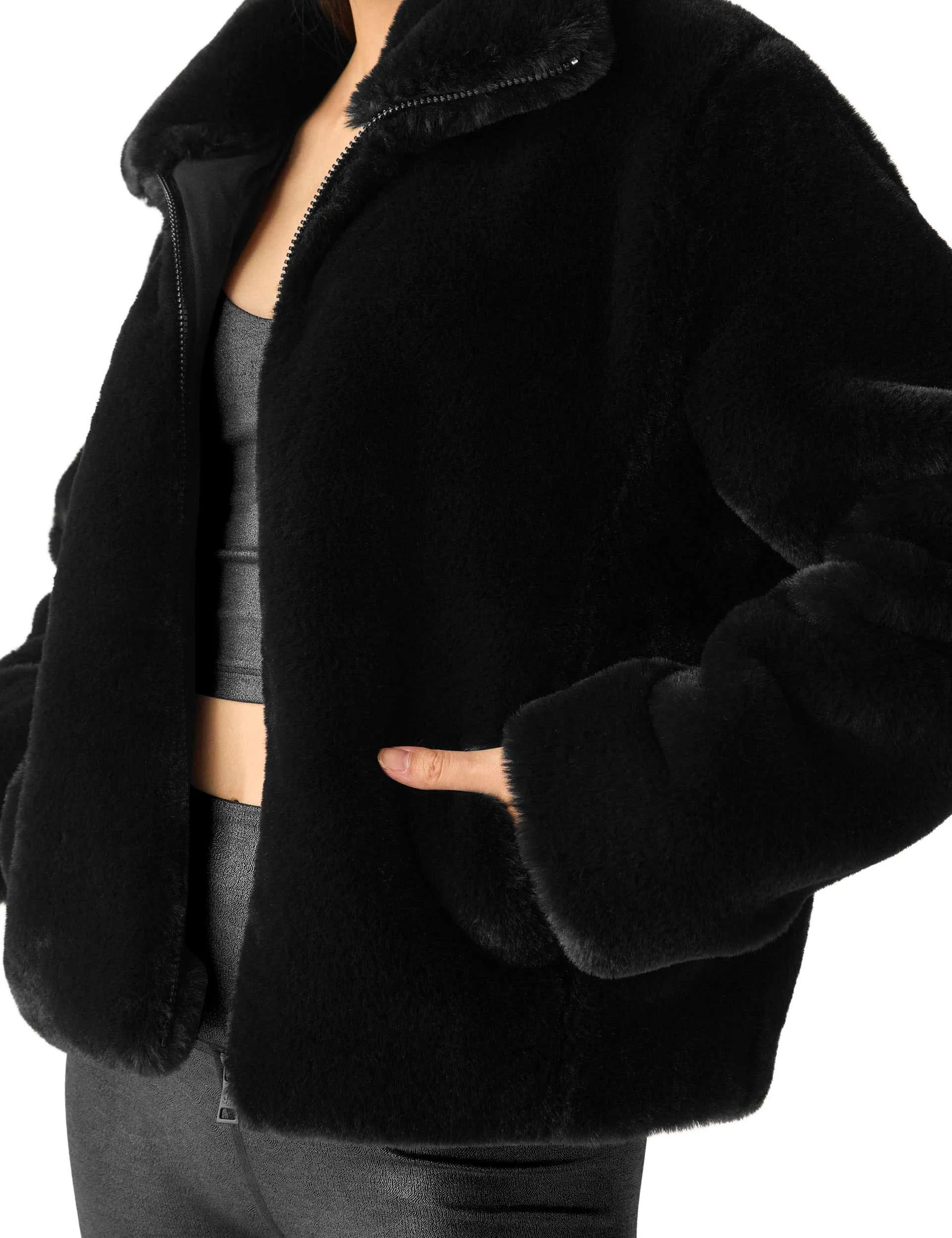 Faux Fur Jacket - Black