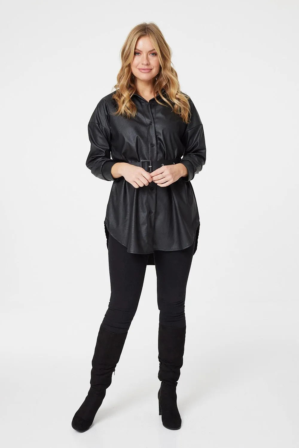 Faux Leather Button Front Shirt