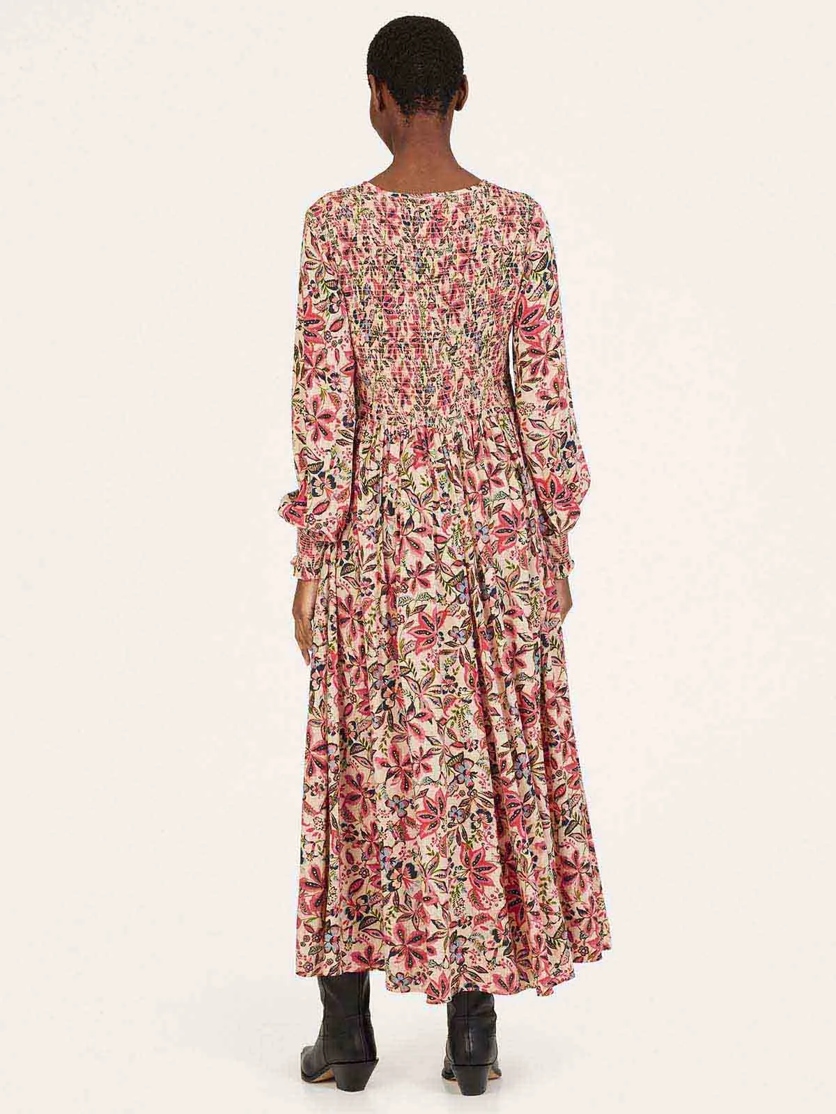 Faye Lenzing™ Ecovero™ Dobby Shirred Midi Dress  - Faded Rose Pink