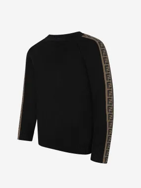 Fendi Fendi Boys Wool Logo Trim Sweater in Black