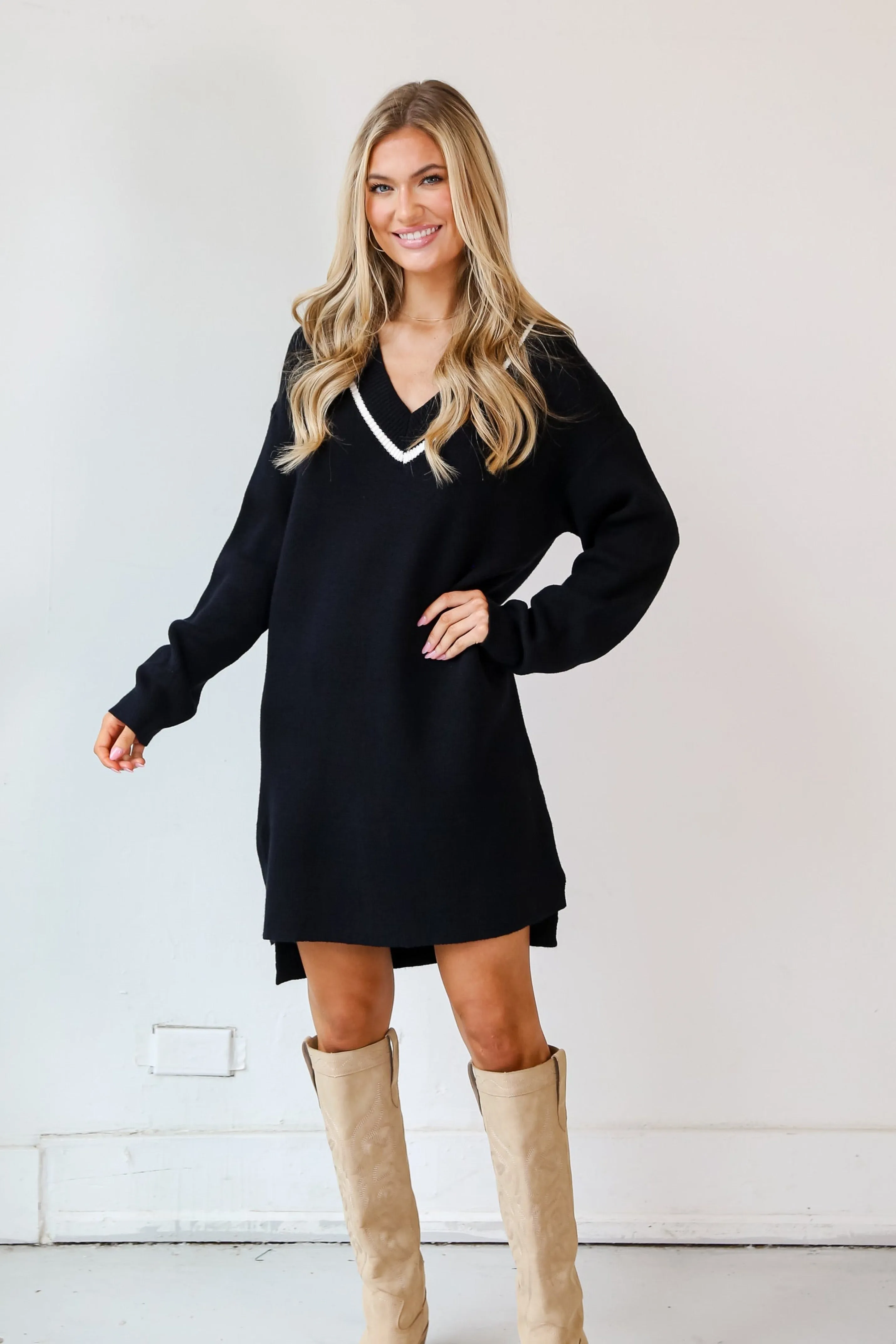 FINAL SALE - Snug As Can Be Black Mini Sweater Dress