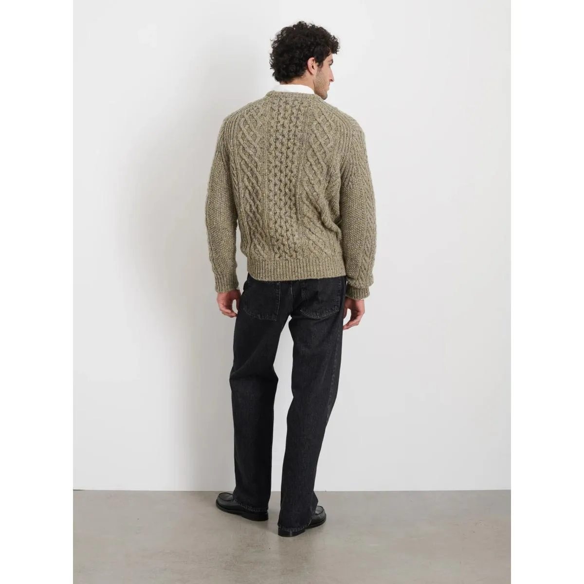 Fisherman Cable Crewneck Donegal Wool Grassland