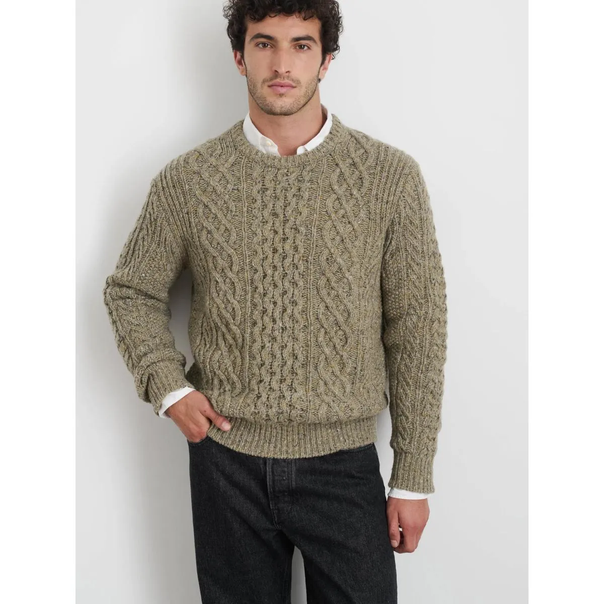 Fisherman Cable Crewneck Donegal Wool Grassland