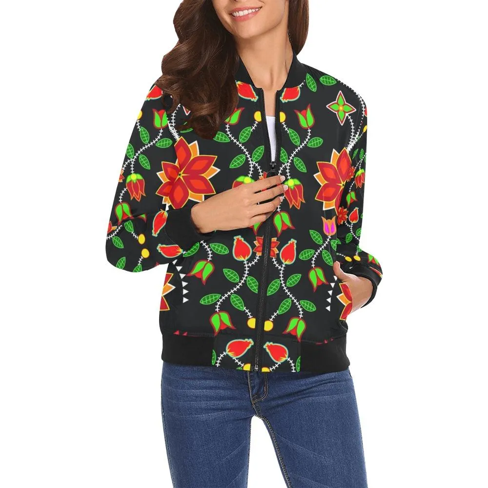 Floral Beadwork Six Bands Bomber Jacket for Women