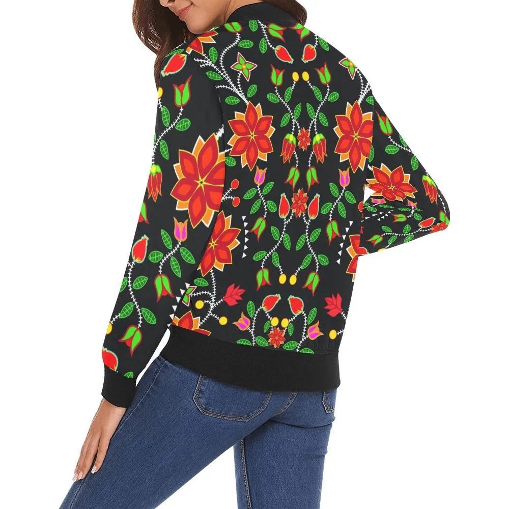 Floral Beadwork Six Bands Bomber Jacket for Women