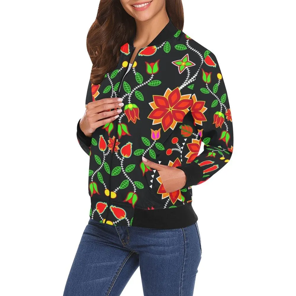 Floral Beadwork Six Bands Bomber Jacket for Women