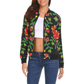 Floral Beadwork Six Bands Bomber Jacket for Women