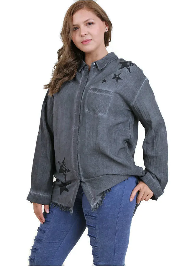 Frayed Button Up Shirt, Ash