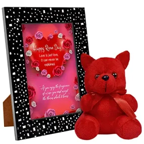 GIFT MY PASSION Happy Rose Day Love Quotation Photo Frame with Teddy Bear Combo Pack of 2 Gift for Him & Gift for Her