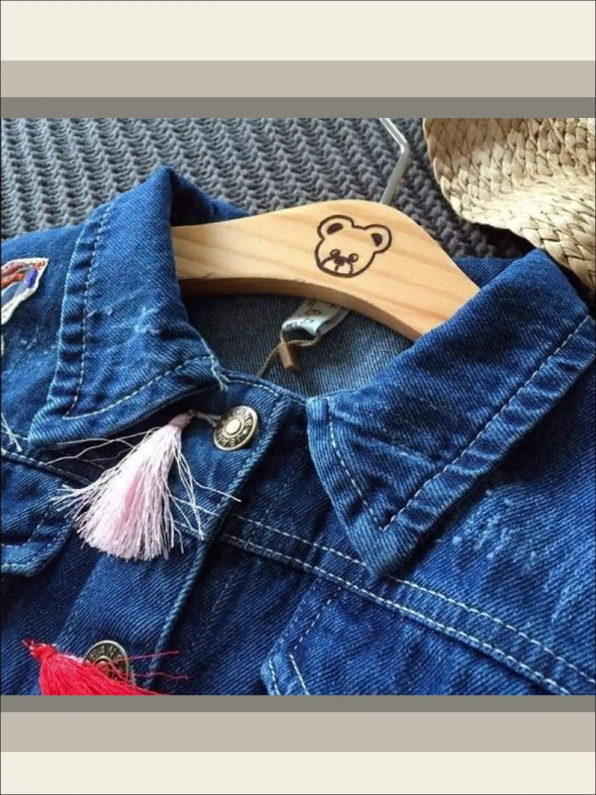 Girls Butterfly Applique Denim Jacket (Dark Blue And Light Blue Denim Options)