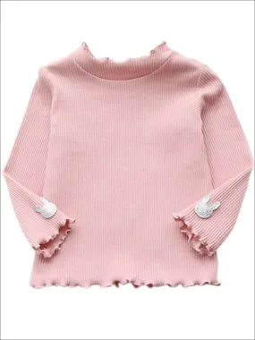 Girls Ribbed Knit Sweater With Glitter Bunny Applique