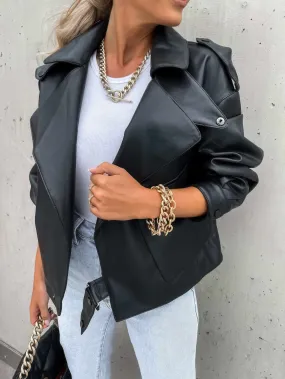 Glow Chic's Loose PU Leather Jacket