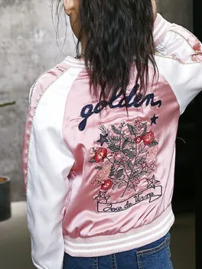 Golden Floral Varsity Bomber Jacket