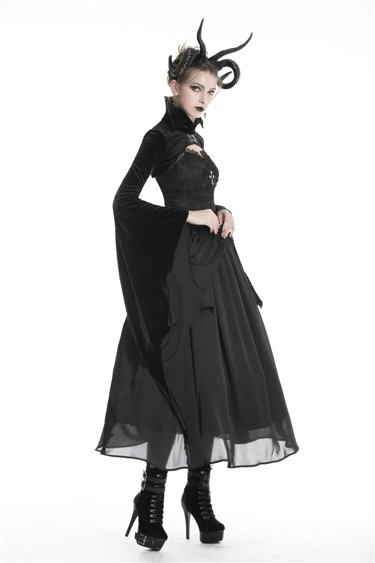 Gothic women velvet Black vampire cape with bat big sleeves BW069