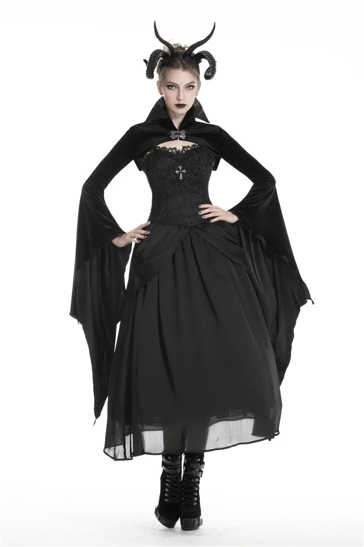 Gothic women velvet Black vampire cape with bat big sleeves BW069